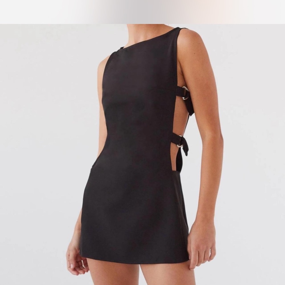 Peppermayo Black Mini Dress with Side Buckles